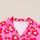 Pink Flower Print Short Sleeve Shirt Pajamas Set