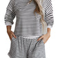 Black Stripe Textured 3/4 Sleeve Top and Shorts Set