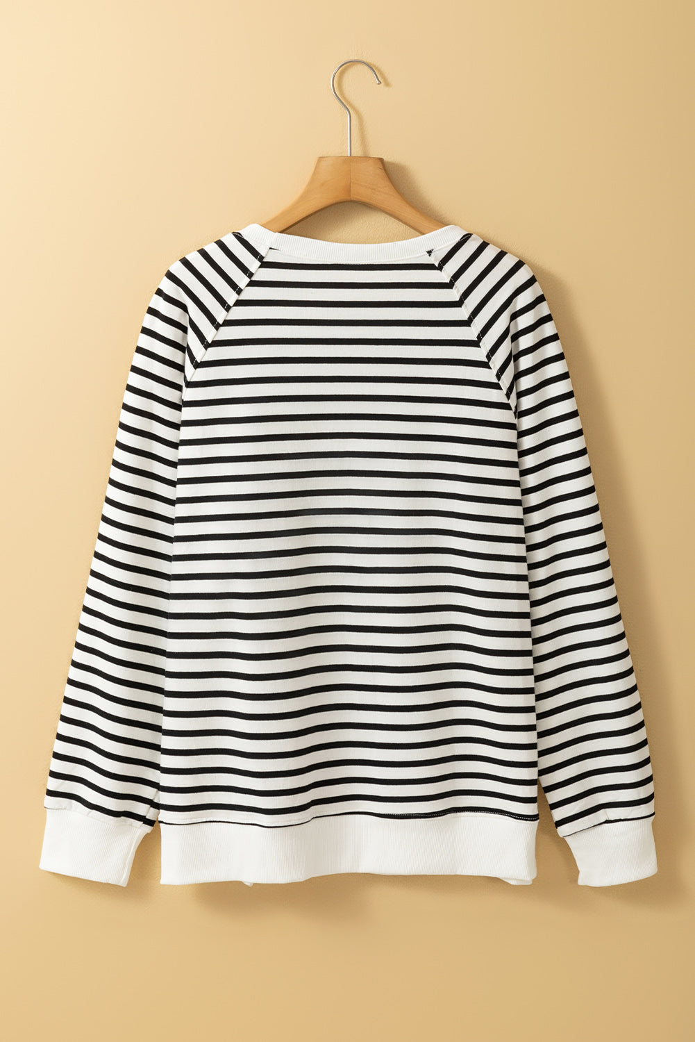 Black Stripe Raglan Sleeve Side Slits Loose Sweatshirt