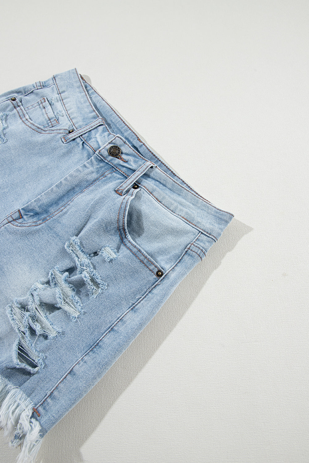 Light Blue Distressed Ripped Raw Hem High Waist Denim Shorts Light Blue 14 55 Cotton 42 Viscose 3 Elastane