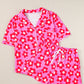 Pink Flower Print Short Sleeve Shirt Pajamas Set