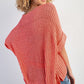 Fresh Salmon Rolled Cuffs Loose Knit Tee with Slits
