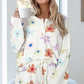 White Floral Long Sleeve Henley Top and Drawstring Shorts Set