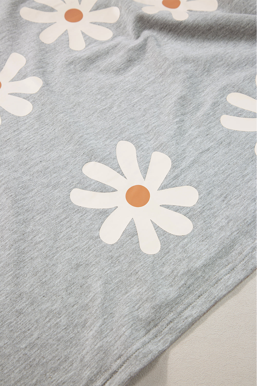 Gray Daisy Flower Printed Casual T Shirt