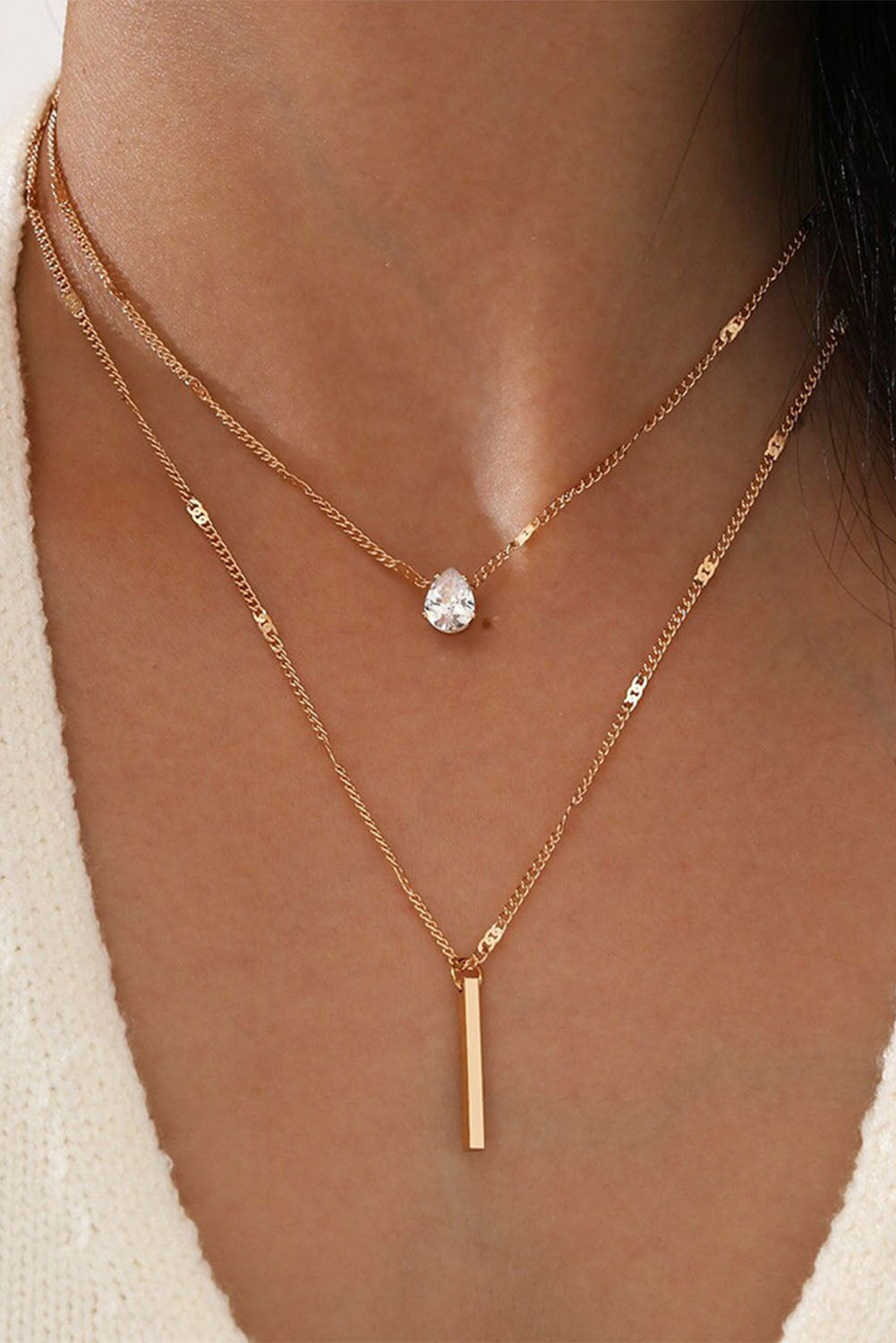 Pear Pendant Stacked Necklaces
