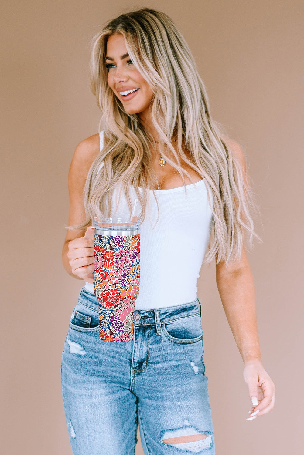 Floral Tumbler with Straw