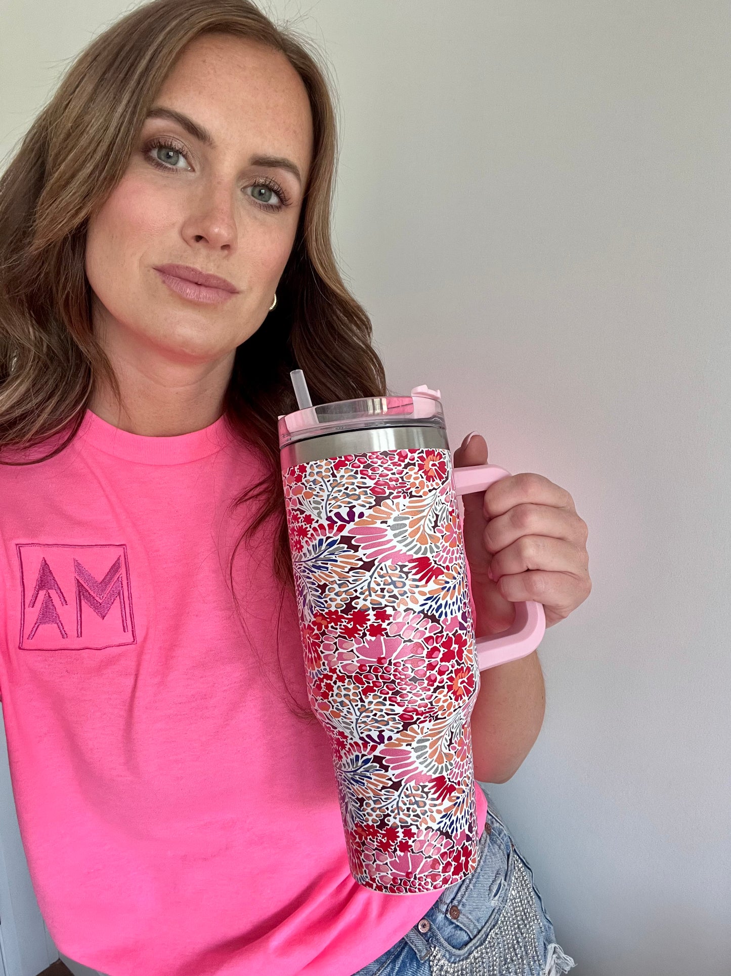 Floral Tumbler with Straw