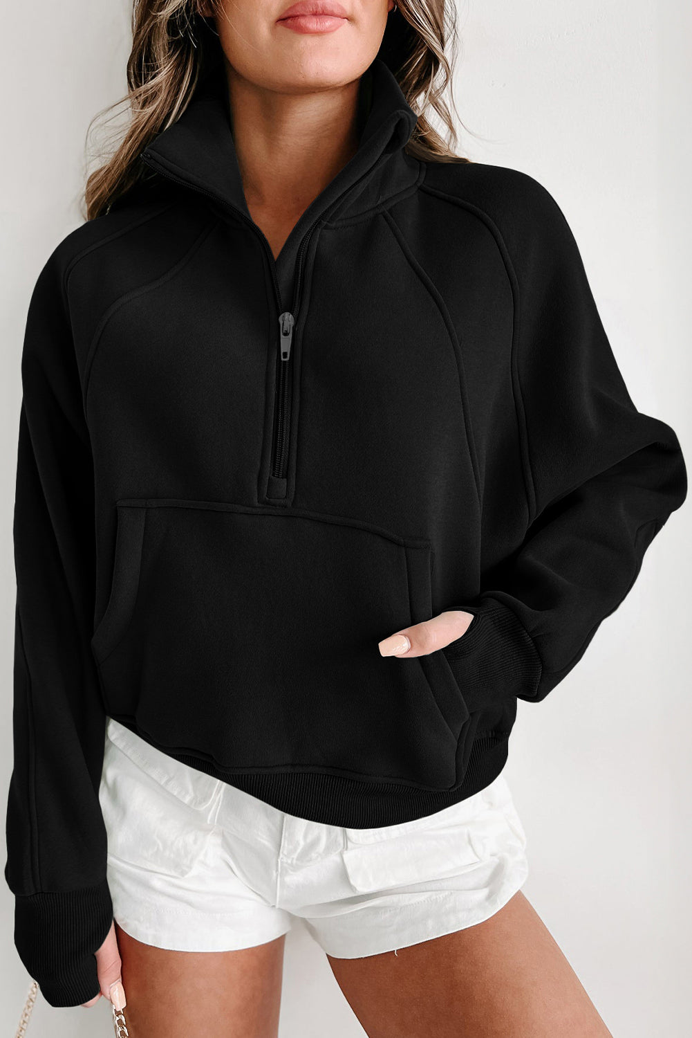 Lulu. Stand Collar Sweatshirts Fleece Half Zipper Loose Sport Coat