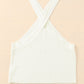 White Ribbed Knit Criss Cross Halter Neck Tank Top