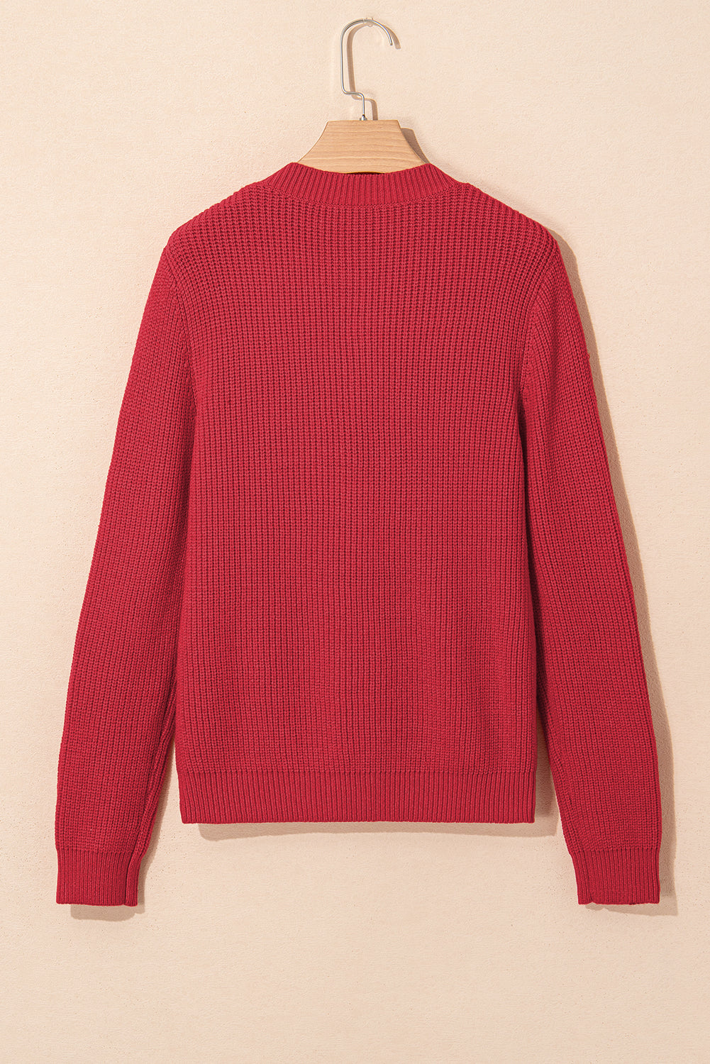 Fiery Red Ribbed Knit Bow Front Buttoned Cardigan