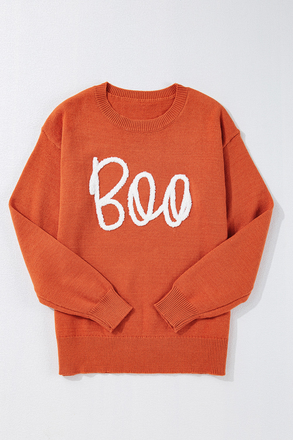 Apricot Boo Knitted Pattern Ribbed Edge Drop Shoulder Sweater