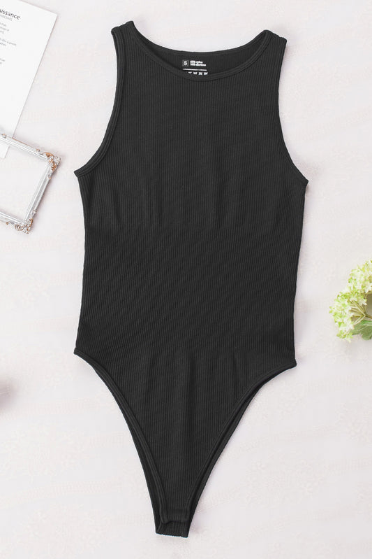 Black Sleeveless Ribbed Bodysuit