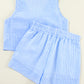 Sky Blue Stripe V Neck Bowknot Crop Tank and Shorts Set