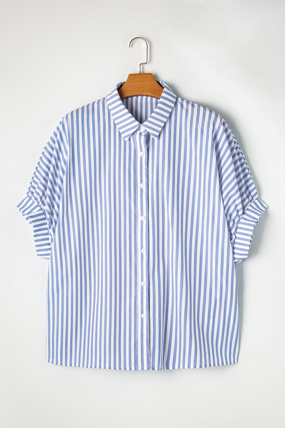 Sky Blue Stripe Dolman Sleeve Oversize Shirt