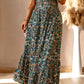 Black Multicolor Floral Ruffled Crop Top and Maxi Skirt Set