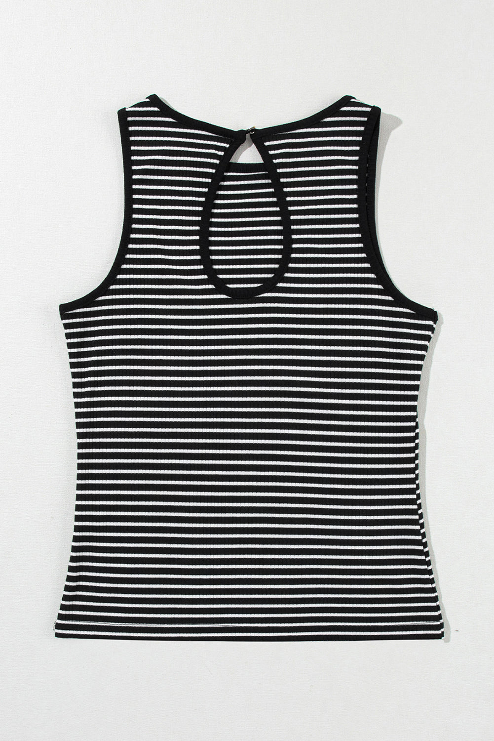 Black Striped Print Ribbed Knit Sleeveless Top