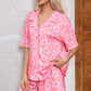 Pink Flower Print Short Sleeve Shirt Pajamas Set