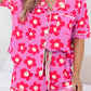 Pink Flower Print Short Sleeve Shirt Pajamas Set