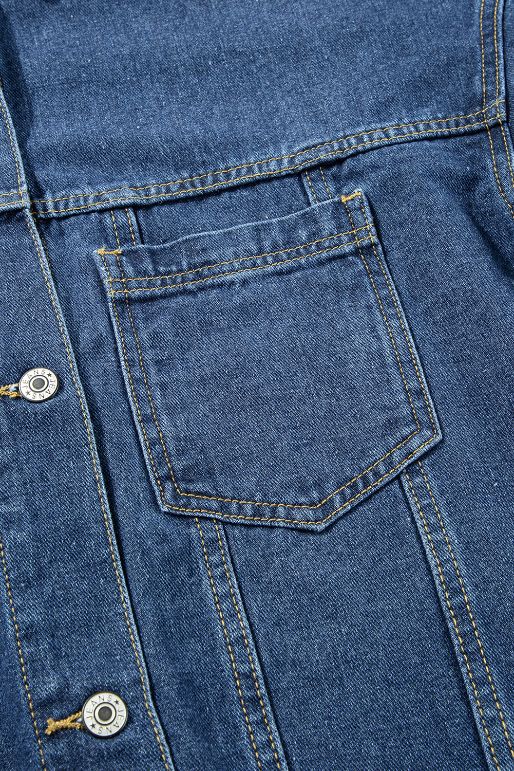 Dark Blue Washed Oversize Pocketed Denim Jacket