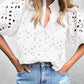 White Flower Embroidered Hollow-out Puff Sleeve Blouse