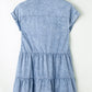 Sky Blue Acid Wash V Neck Tiered Denim Dress