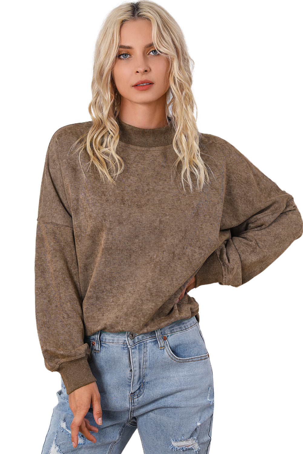 Black Drop Shoulder Crew Neck Pullover Sweatshirt