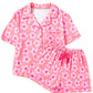 Pink Flower Print Short Sleeve Shirt Pajamas Set