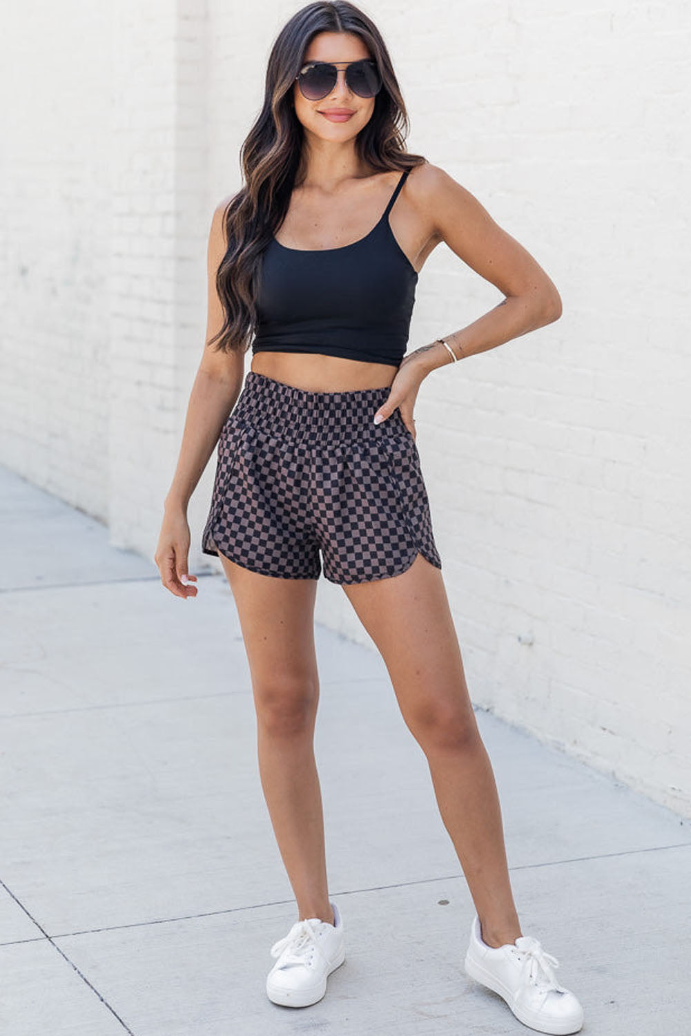 Pink Plaid High Waisted Athletic Shorts