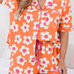 Pink Flower Print Short Sleeve Shirt Pajamas Set