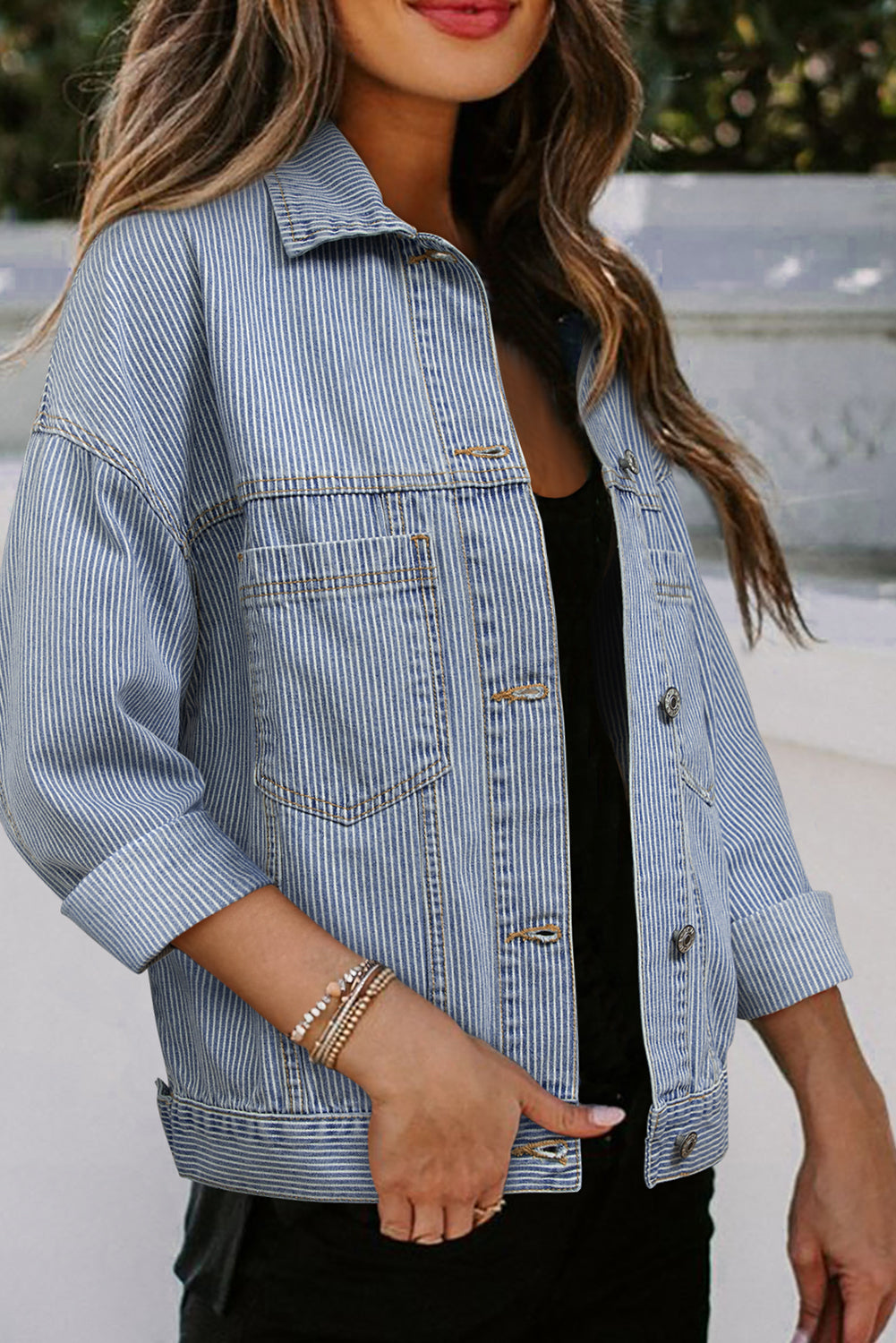 Light Blue Washed Oversize Pocketed Denim Jacket