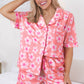 Pink Flower Print Short Sleeve Shirt Pajamas Set