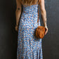 Sky Blue Floral Print Ruffled Ruched Maxi Dress