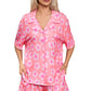 Pink Flower Print Short Sleeve Shirt Pajamas Set