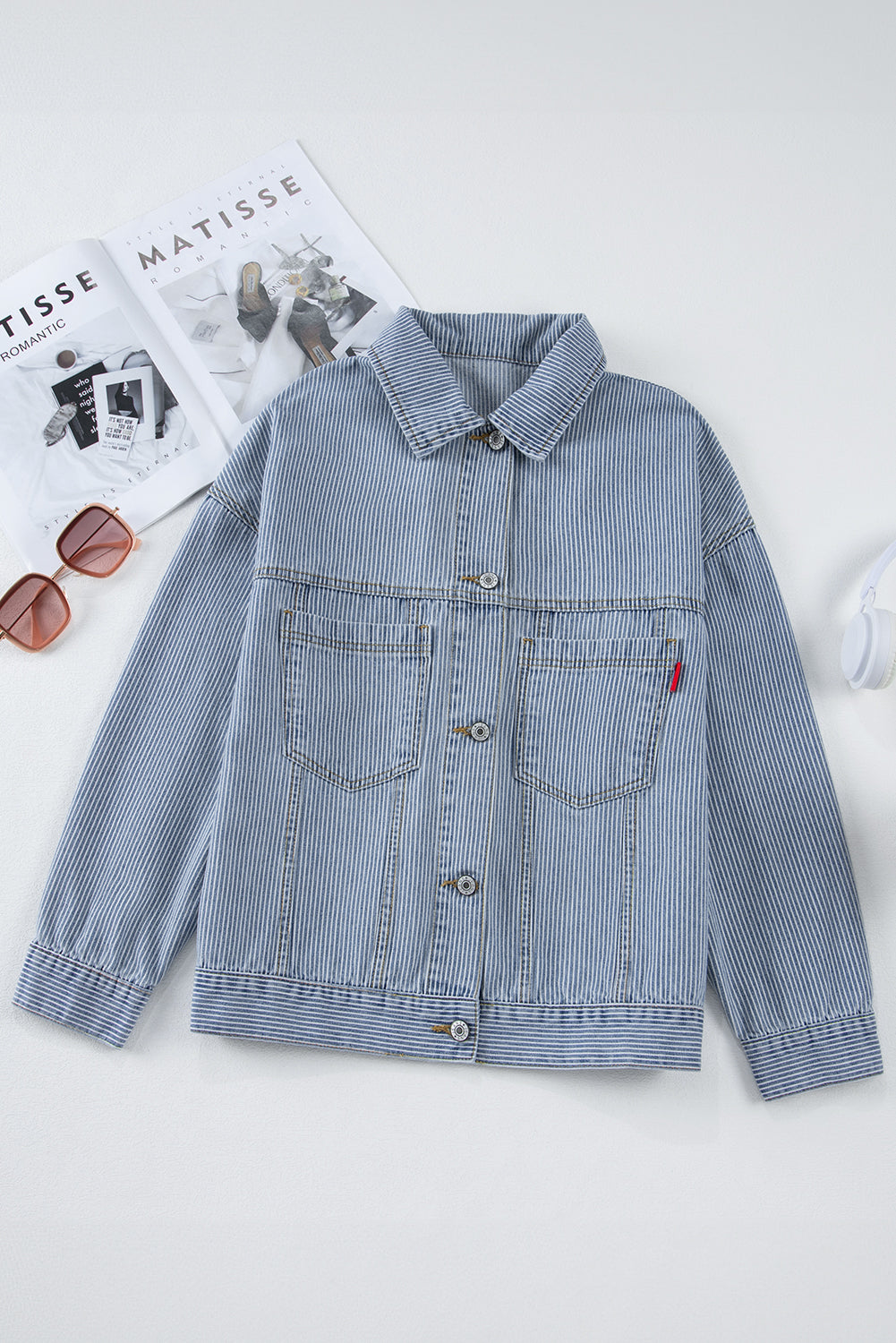 Light Blue Washed Oversize Pocketed Denim Jacket