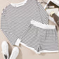 Black Stripe Textured 3/4 Sleeve Top and Shorts Set