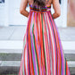 Multicolour Striped Thin Straps Smocked Back Boho Maxi Dress