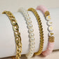 Gold 4PCS MAMA Pearls Beaded Chain Bracelets Set