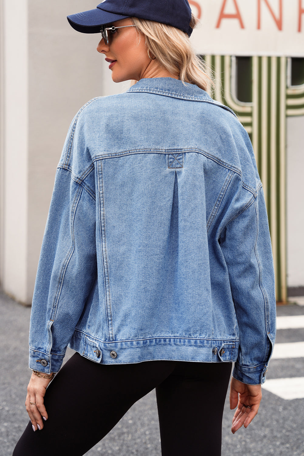 Light Blue Washed Oversize Pocketed Denim Jacket