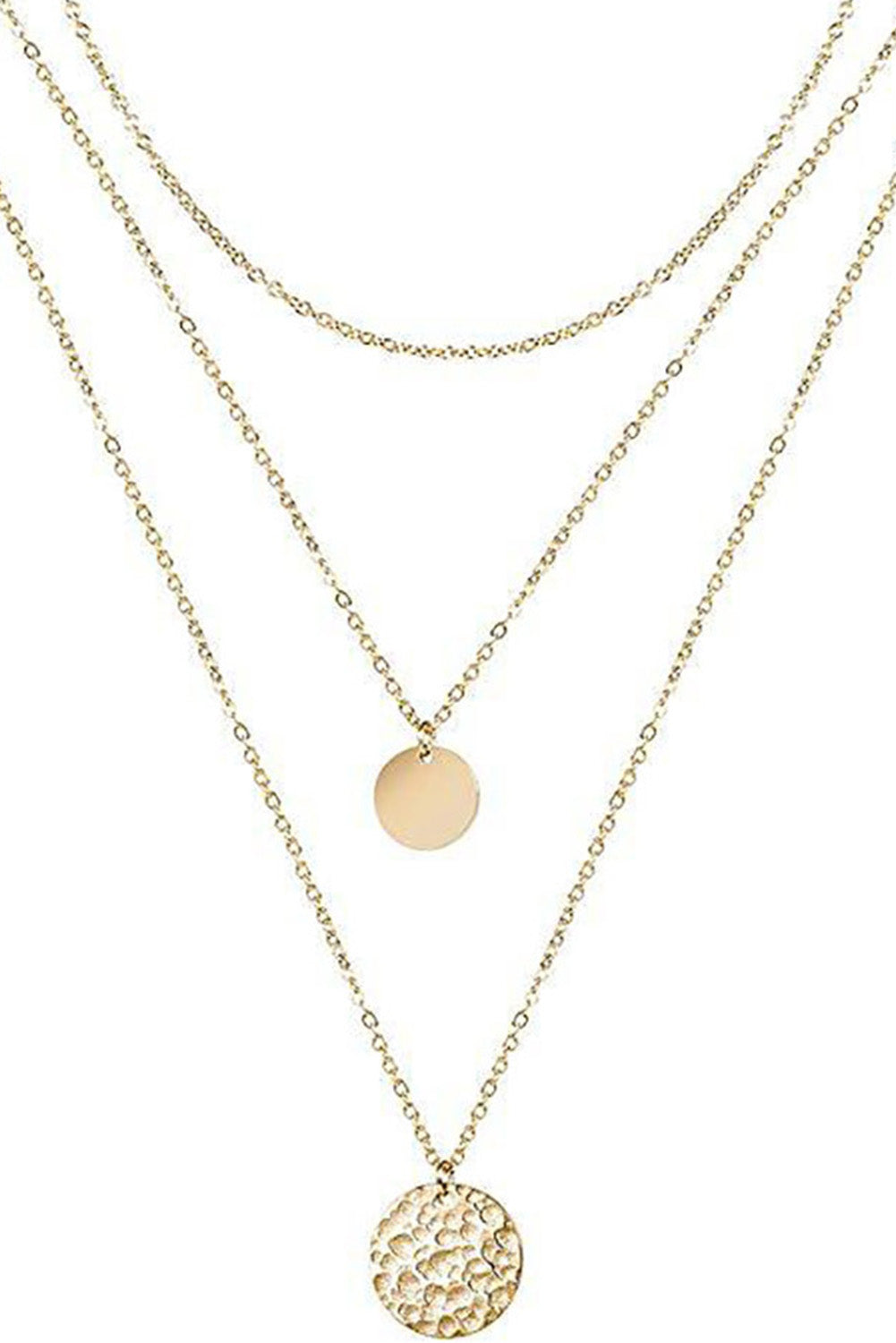 Gold Multi-layered Round Copper Pendant Necklace