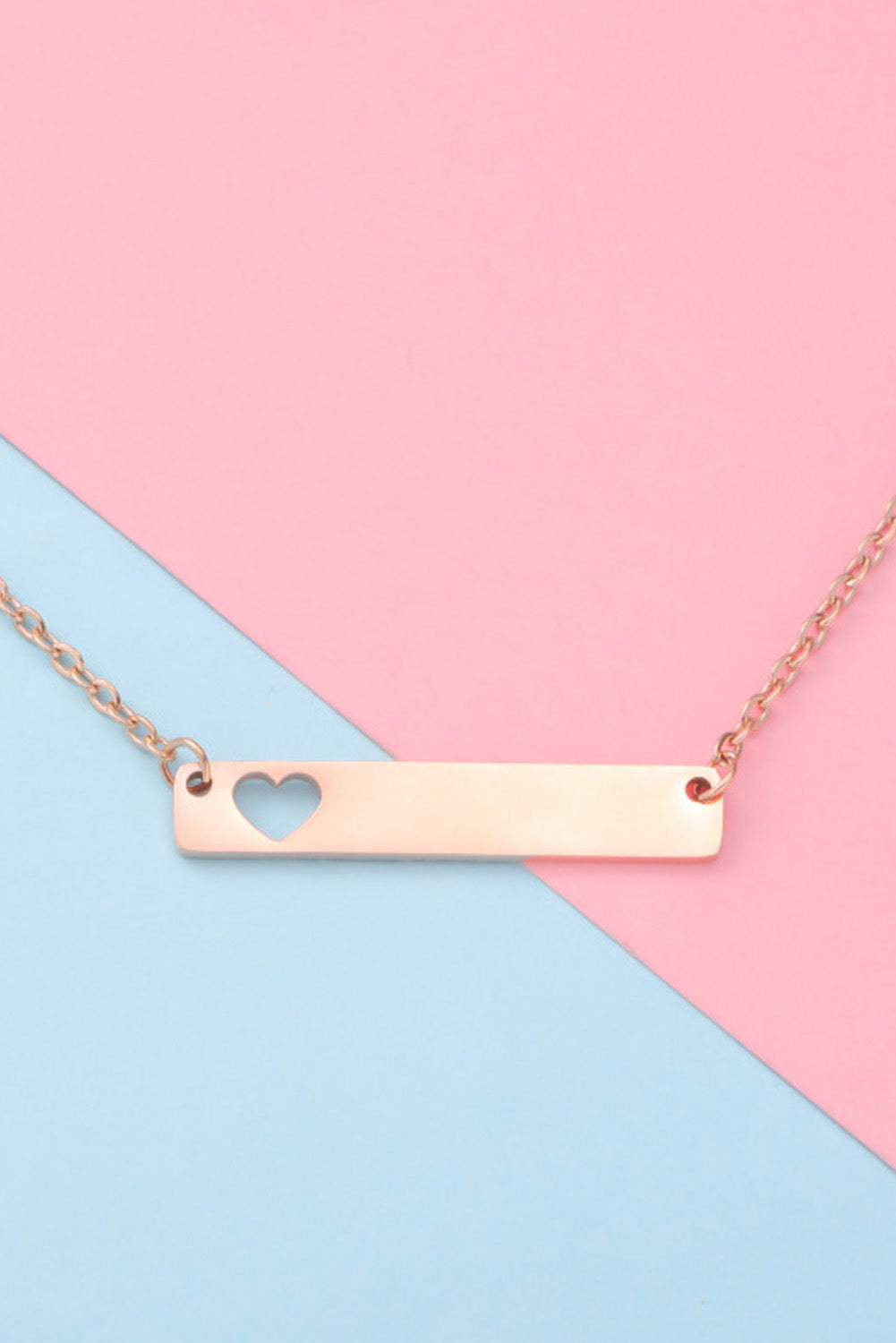 Pink Stainless Steel Bar Heart Cutout Necklace