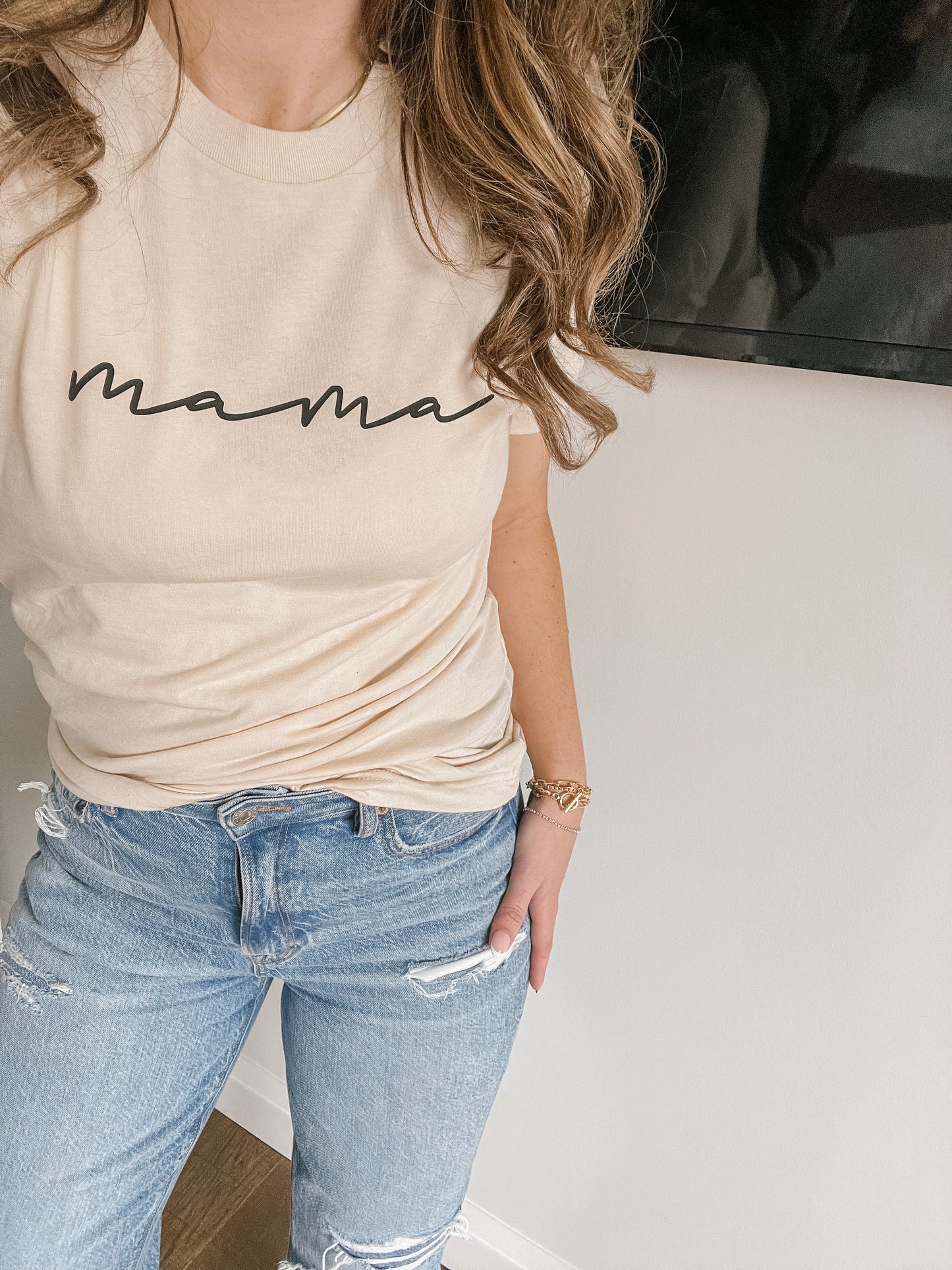 Cream MAMA Script T-shirt