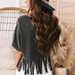 Black Fringe Hem V Neck T-shirt