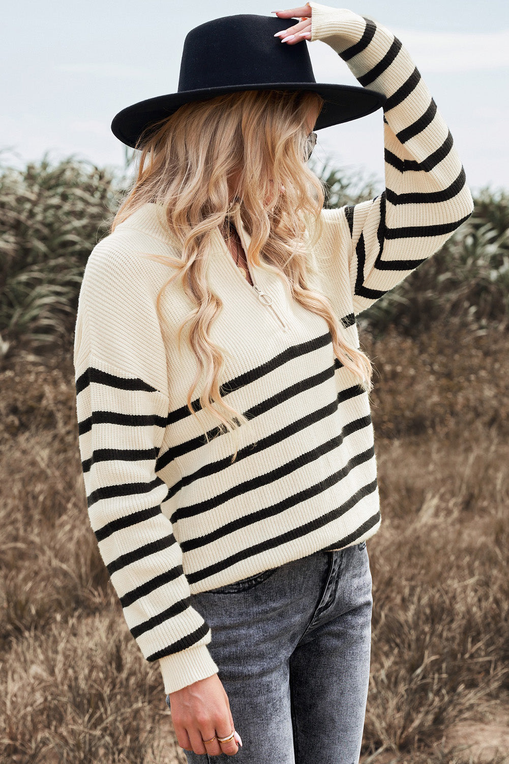 Cream and 2025 black striped sweater